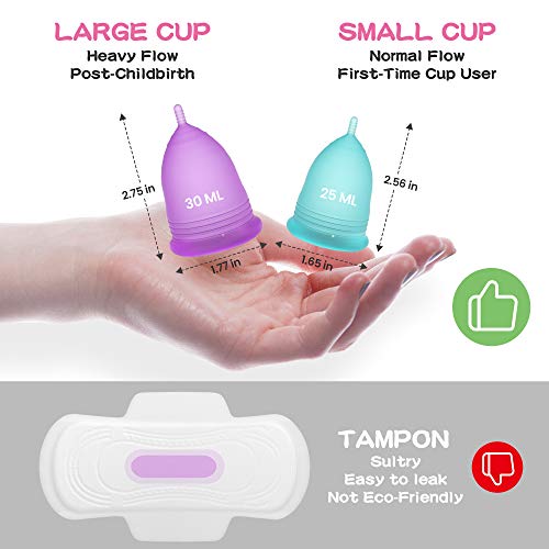 Menstrual Cup Kit, YTYOMUR Menstrual Cup Set with Two Reusble Period Cups, Compact Design - Easy to Hide to Avoid Embarrassment, Travel Friendly