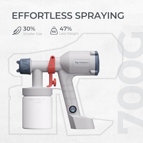 Tilswall Paint Sprayer, Ultra-Light Electric Spray Paint Gun with 20 fl oz Detachable Cup, 2 Nozzles & 3 Patterns, Perfect for Furniture, Cabinets, Fence, Walls, Doors, Garden & DIY, White
