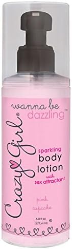 Crazy Girl Wanna Be Dazzling Sparkling Body Lotion with Pheromones - Pink Cupcake - 6 oz with Free Bottle of Adult Toy Cleaner