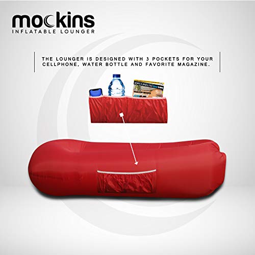 Mockins Red Inflatable Lounger Air Sofa Perfect for Beach Chair Camping