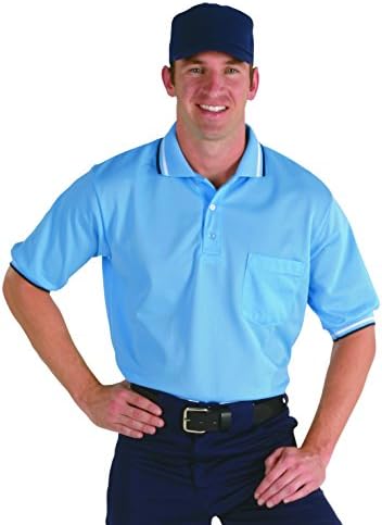 Dalco Athletic Men's Short Sleeve Umpire Shirt Large Light Blue with light blue, white and navy knit collar and cuffs