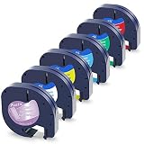 Replacement for DYMO Letratag Refills 12mm x 4m Plastic Clear/White/Yellow/Red/Blue/Green Label Tape Compatible with DYMO LT-100H, 6 Combo Pack