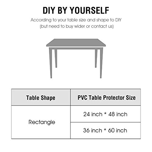Hewaba Home Rectangle Pvc Table Protector Kitchen Dining Room Wooden Furniture Protective Cover 2mm Thick Custom Clear Waterproof Plastic Tablecloth 24 X 48 Inches Table Pads