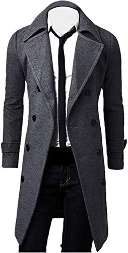 TIMEMEAN Mens Jacket Warm Winter Trench Long Outwear Button Smart Overcoat Coats