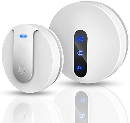 Wireless Doorbell, MelkTemn Portable Self-powered Waterproof Door Chime Kit Operating range up to 600-ft with 58 Chimes, Volume adjustable, LED Indicator, No Batteries Required (White)