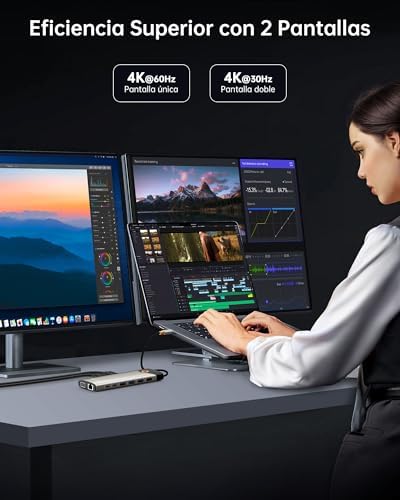Estación de Acoplamiento USB C, 15 en 1 Hub USB C con Adaptador HDMI Dual 4K@60Hz, Puertos USB C/A, 100W PD, RJ45, SD/TF y Audio, Multiport Hub para MacBook/iPad/iPhone/DELL/HP/Lenovo