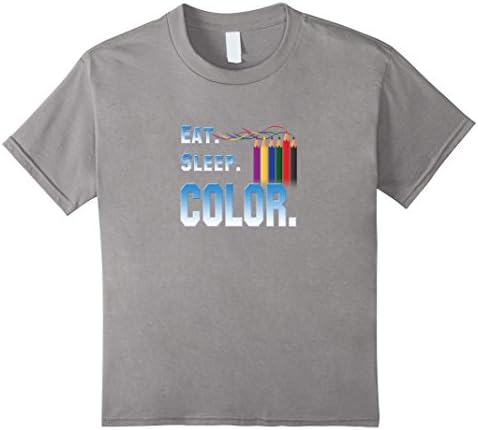 Kids Eat Sleep Color Adult Coloring T-Shirt 4 Slate