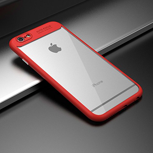 Random Gadgets™ Auto Focus Hard TPU Transparent Back Case Cover with Camera Protection for iPhone Series (iPhone 7, iPhone 8, Sporty Red)