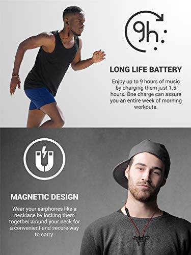 Diginex | Bluetooth Earbuds | Wireless Magnetic Headset | Sport Earphones for Running | IPX7 Waterproof Headphones | 9 Hours Playtime | Stereo Sound | Noise Cancelling Mic | 1 Hour Recharge - Red