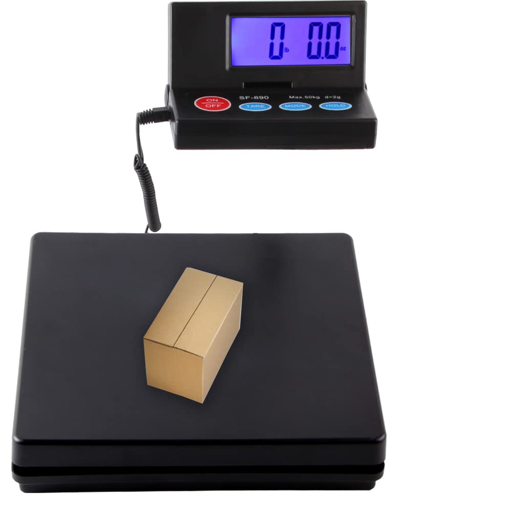 25cm*25cm Black Stainless steel Platform 50KG 110lb / 2g 0.1oz Digital Heavy Duty Large Capacity Weighing Platform Scale for Postal Industrial Commercial Shop Kitchen Letter Parcels Luggage Scales