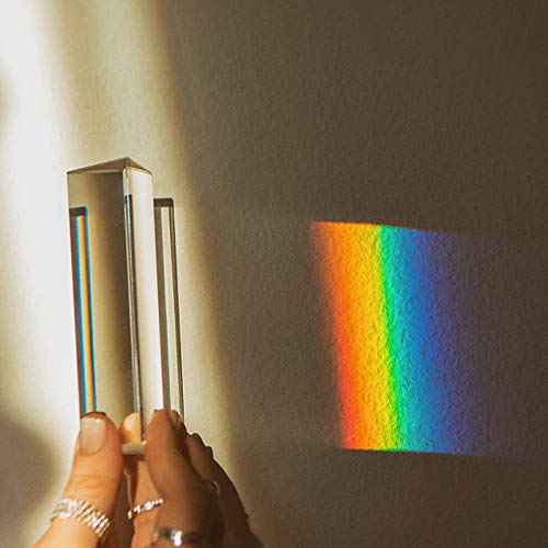 2 Pack Optical Crystal Prism Set, 100mm Triangular Prism, 20mm Crystal Cube for Teaching Light Spectrum, Science Physics and Photo Photography, Rainbow Suncatcher