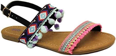 Yoki Shose Girls Kids Sandals Flip Flops Open Toes Shoes Flats Beach Shoes (11, Black With Purple)