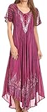 Sakkas 16601 - Ronny Lace Embroidered Cap Sleeve Tie Dye Wash Caftan Dress / Cover Up - Fuchsia / Navy - OS