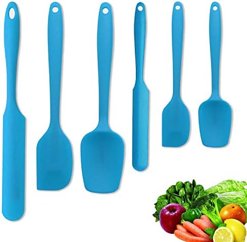 Silicone Spatula - 7 Spatulas Silicone Heat Resistant - Mini Rubber Spatula Set - Cooking Spatulas for Nonstick Cookware - Dishwasher Safe Bakeware Set - One Piece Design Spoon(Blue)