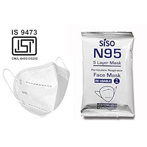 Siso N95 5 Layer Reusable Face Mask FFP2 without Valve, ISI Marked/BIS Certified, Upto 5 times