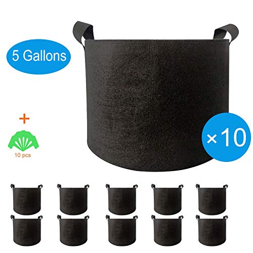 Adorma 10 Packs 5 Gallon Grow Bags, Heavy Duty 300G Thickened Nonwoven Fabric Plant Pots with Handle