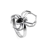 925 Sterling Silver Reconstituted Black Onyx Teardrop Widow Spider Ring