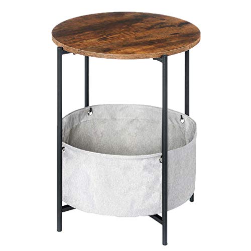 KingSo Round End Table 2Tier Side Table with Storage Basket for