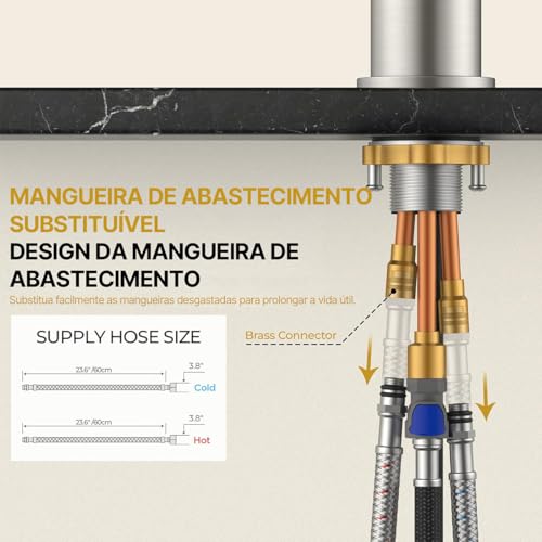Torneira de Cozinha com Pulverizador Retrátil, Torneira de Pia de Cozinha de Alavanca Única em Níquel Escovado com Arco Alto, Aço inoxidável, Rotação de 360°, Torneiras para Pias de Cozinha