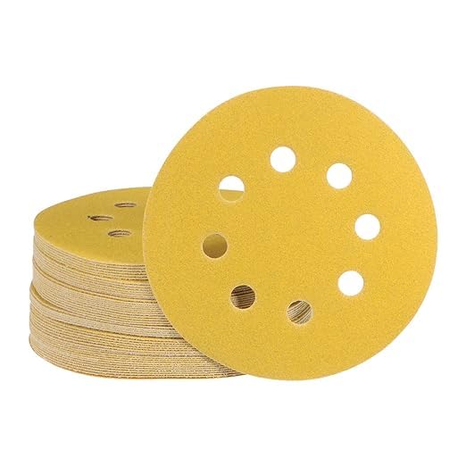 Gmozkrn 180mm Sanding Discs 80 Grit, 30Pcs Hook and Loop Sander Disc, 7Inch 8 Holes Sandpaper Sheet for Drywall Sander Long Neck Sander (Yellow) — image 1