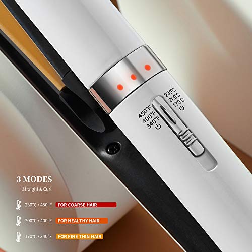 Sethya Flat Iron 1” Hair Straightener Ceramic Suspension Plates Straightener & Curler 2 in 1 Adjustable Temp Dual Voltage Auto-Off Incl Glove, Clips, Mat & Comb