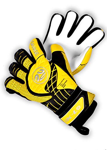 FINGERSAVE Goalkeeper Gloves by K-LO - The Savage Goalie Glove Has Fingersave Protection in All 5-Fingers to Prevent Injury and Improve Shot Blocking. Super Sticky Palms.Youth &Adult Sizes. Yellow.
