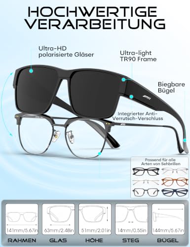 ATTCL Sunglasses Over Normal Glasses Polarised: Women Men UV Protection TR90 Square Frame Driving Fishing Travel