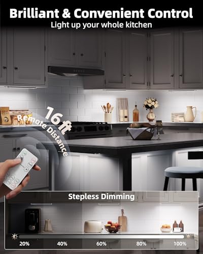 EZVALO 5-Pack Under Cabinet Lighting, 2400mAh Motion Sensor Light, Closet Lights Wireless, Dimmable, Timer, Magnetic, with Remote Control for Kitchen, Pantry, Stairs