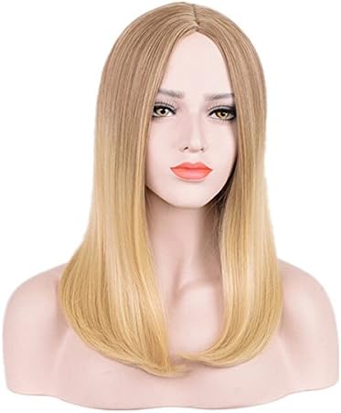 DAYISS Women's Medium Long Bob Straight Curly Full Wig Cosplay Heat Resistant Costume Part Bangs Blonde