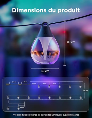 Govee Outdoor String Lights, 15m RGBWIC Dimmable 16 Million Colors and 111 Scene Modes, 80lm per LED, 25000h Lifespan, Compatible with Alexa, Google Assistant, Matter