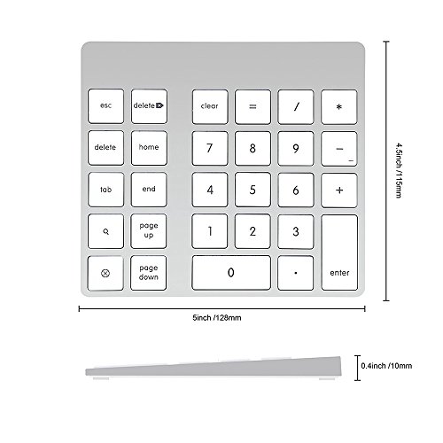 Cateck 28-Key Rechargeable Aluminum Bluetooth Wireless Keypad Number Pad Keyboard for iMac, MacBook Air, MacBook Pro, MacBook, and Mac Mini