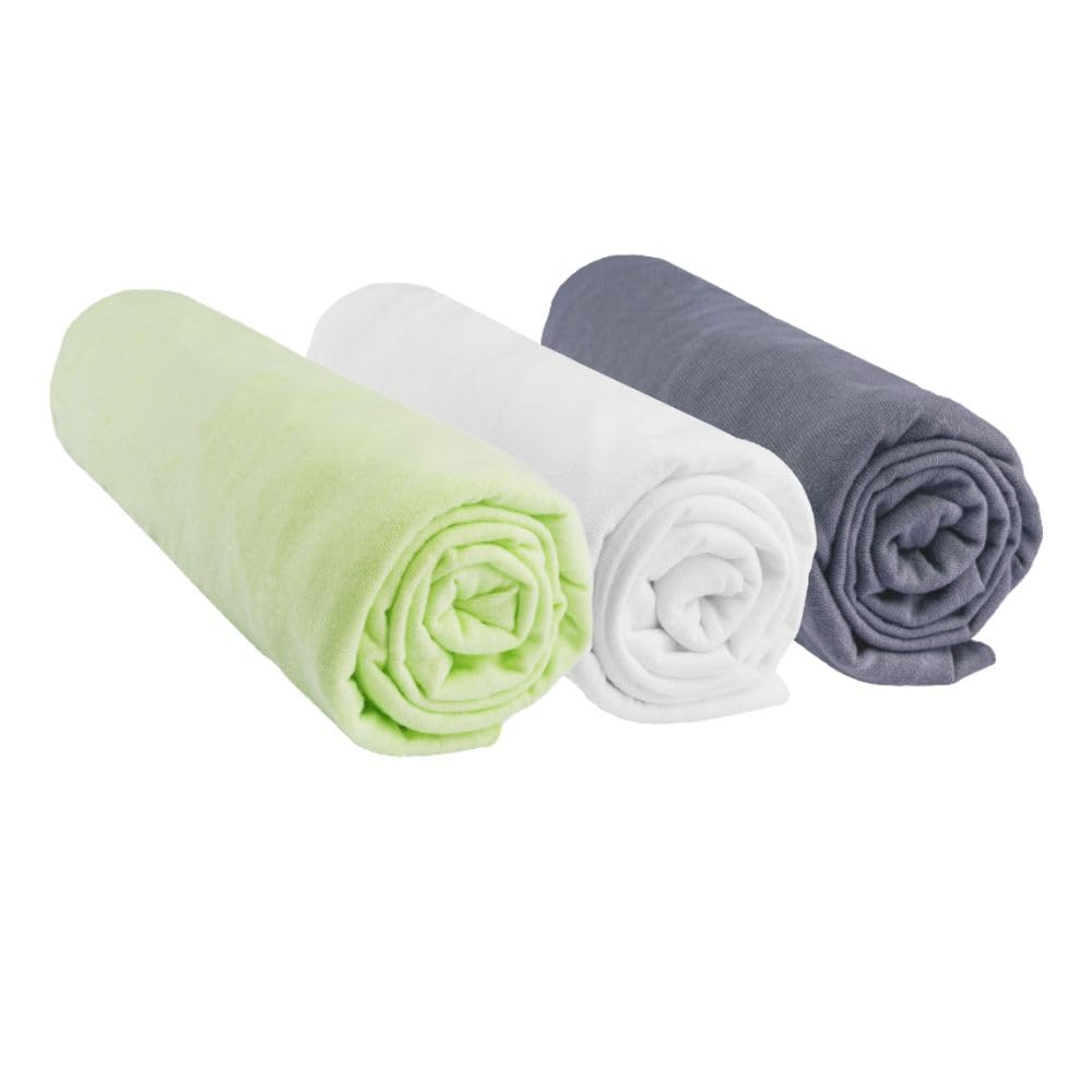 Set of 3 stretchy fitted sheets 40 x 80 cm for 40 x 90 cm, moses basket, cot, carrycot, 40 x 80 cm, 100% cotton, turquoise, breathable, healthy sleep, Easy Dort brand, Oeko Tex certified. Made in Europe