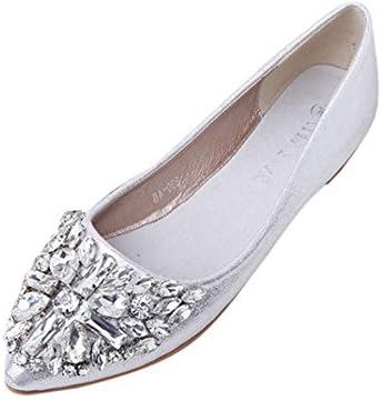 WEUIE Womens Pointed Toe Ballet Flats Comfort Slip on Loafers Ballerina Rhinestone Party Bride Flat Shoes