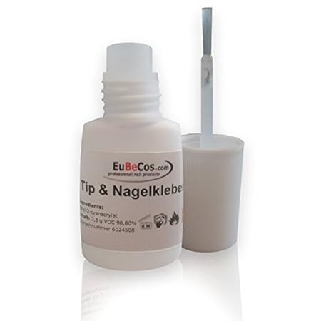 EuBeCos Sekunden Tip Kleber 7,5g - Stehflasche mit Pinsel. UNSER BESTSELLER in Top Qualität - Transparend und EXTRA SCHONEND!
