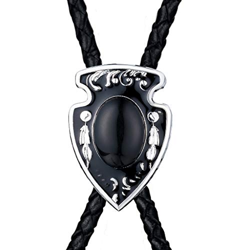 Western Black Bolo Tie for Men and Women,Native American Leather Bolo Tie String - Thumbnail 4