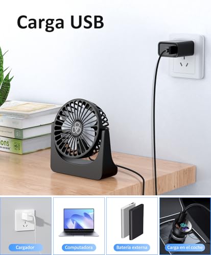 PALATALA Desk Fan, USB Fan Silent Powerful Table Fan for Bedroom, Mini Desk Fan USB Rechargeable, 360° Rotation Portable Small Fan for Desktop, Office, Home, Bedroom, Camping, Travel, Summer, Black