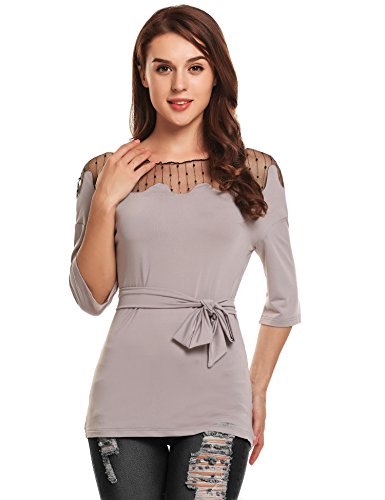 Zeagoo Women’s Sexy Sheer Shirts Lace Mesh Blouse Cover-up Tops (L, Grey)