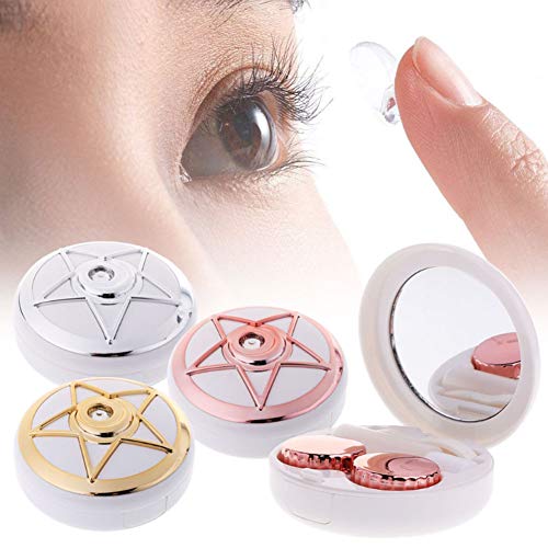 VintageBee 3 PACK Round Contact Lens Case Cute Travel Portable Contact Lens Storage Box Container Holder Kit with Solution Bottle,Tweezers,Stick Connection,Lens Holder Kit, with Solution Bottle,Tweeze - Thumbnail 2