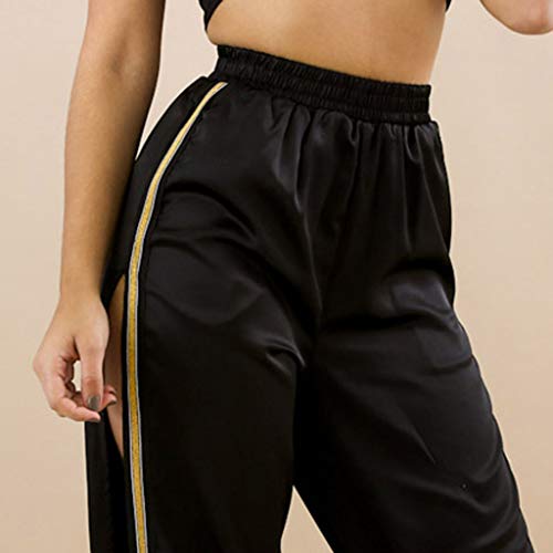 CCatyam Pants for Women, Trouser High Waist Wide Leg Splice Split Sport Loose Casual Fashion Black