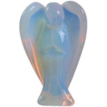 Carved Moonstone Opalite Gemstone Peace Angel Pocket Guardian Angel Healing Statue 2 inch