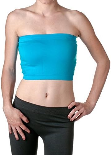 2NE1 Apparel Women's Basic Stretch Layer Seamless Tube Bra Bandeau Top, Turquoise, One Size