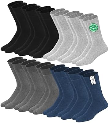 Lot de 12 paires de chaussettes homme | Chaussettes habillées mi-mollet riches en coton | Tissu respirant idéales pour le travail et le quotidien | 43-46 Multicolores
