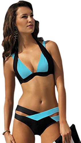 IF FEEL Womens Double Color Sexy Criss-Cross 2 Piece Padded Push Up Bandage Bikini Swimsuit
