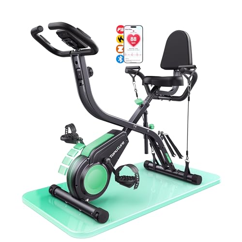 TOPUTURE Exercise Bike, 5-in-1 Folding Stationary Bike with 16-Level Magnetic Resistance, Quiet Indoor Workout Bike with LCD Monitor & APP, Folding Exercise Bike with Backrest Seat, 310 LBS Capacity