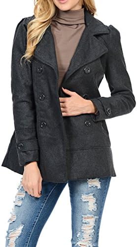 KB Apparel Womens Double Breasted Wool Blend Hooded Pea Coat