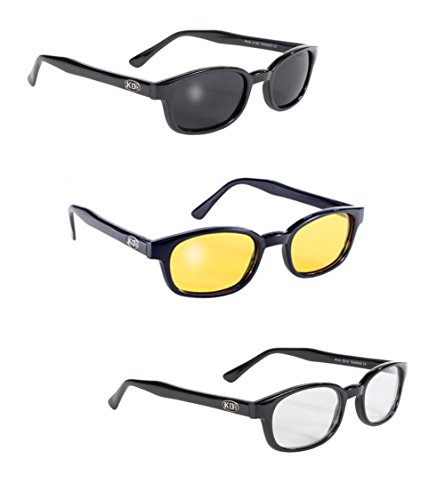 Pacific Coast Original KD's Biker Sunglasses 3-pack Smoke, Yellow and Clear Lenses