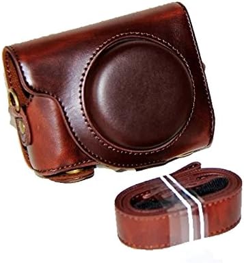JUNIPA Detachable Camera Leather Case Protective Bag for Canon PowerShot G9X - Coffee