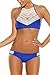 Memory baby Women's Plus Size High Waist Bandage Bikini Sets Chic Swimsuit Retro Bathing Suit(L, Blue)