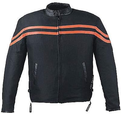 IKLeather Codura Textile Motorcycle Jacket pin stripe orange waterproof protective (4XL)