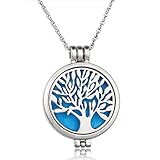Wish House Tree of Life Necklace Aromatherapy Essential Oil Diffuser Necklace, Hypoallegenic Stainless Steel Locket with 24